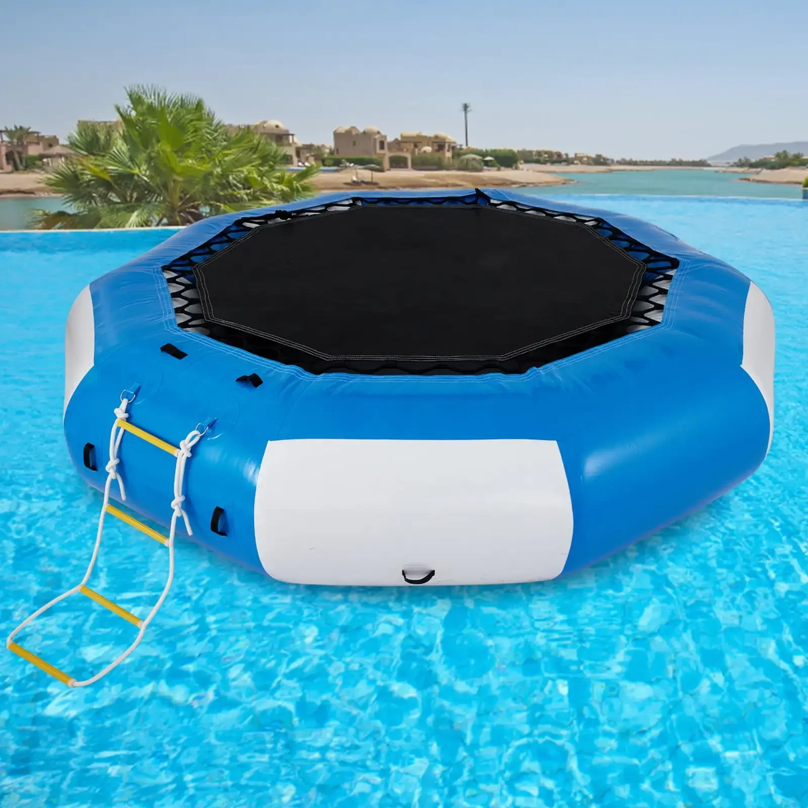 Bouncer de agua inflable de 13 pies, plataforma de natación de rebote inflable acolchada contra salpicaduras de trampolín de agua para deportes acuáticos