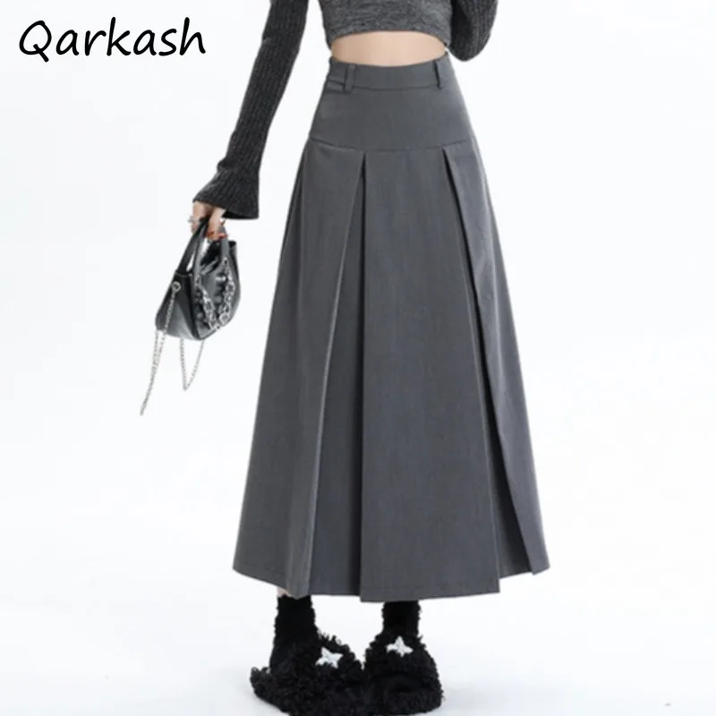 Women Skirts Korean Style OL Popular Pleated Aesthetic Age-reducing Solid High Waist Slim Abdomen Chic New Autumn Midi Cozy