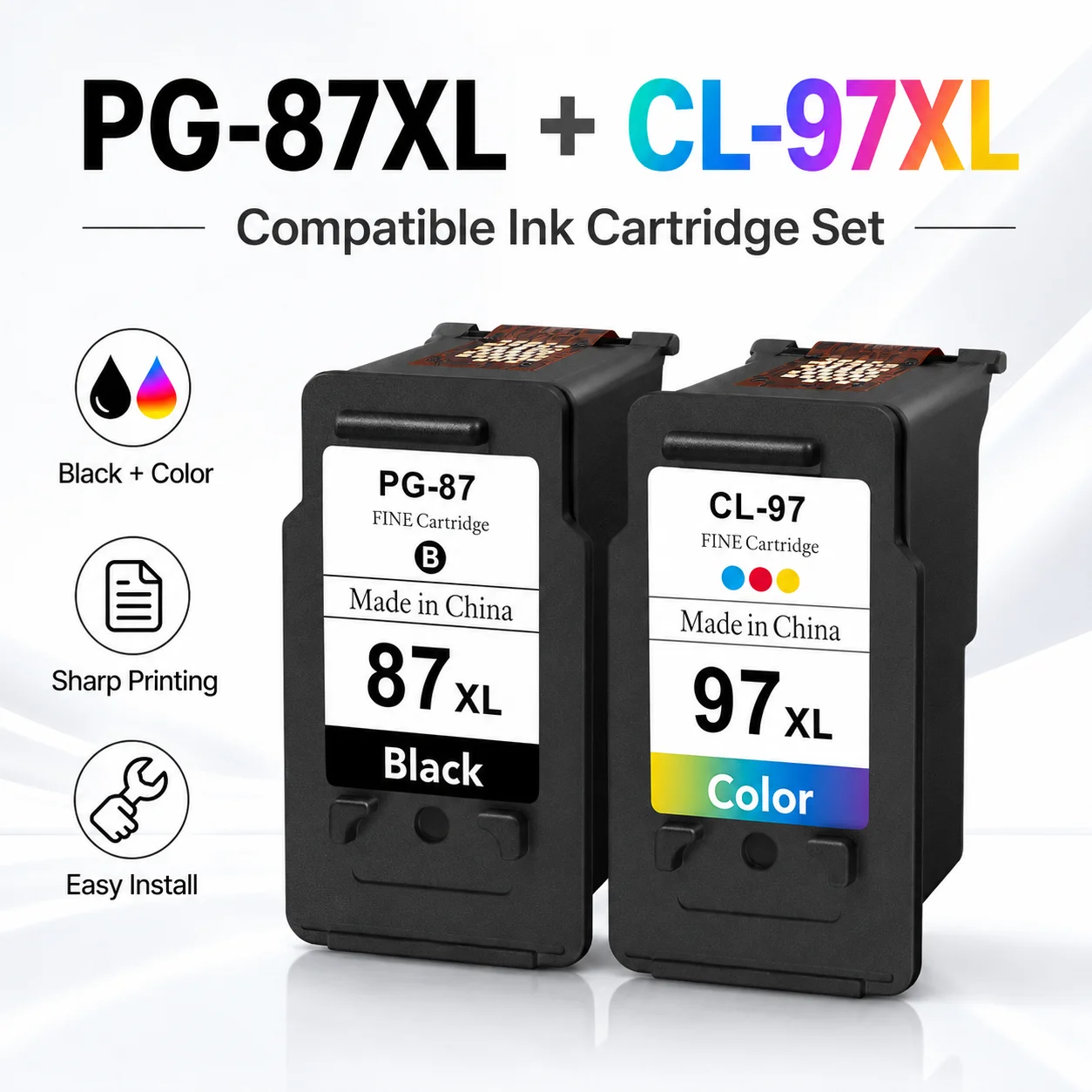 PG87XL CL97XL Compatible Ink Cartridges for Canon E560 E560R E568 Printer Black & Color Refillable Cartridge Set
