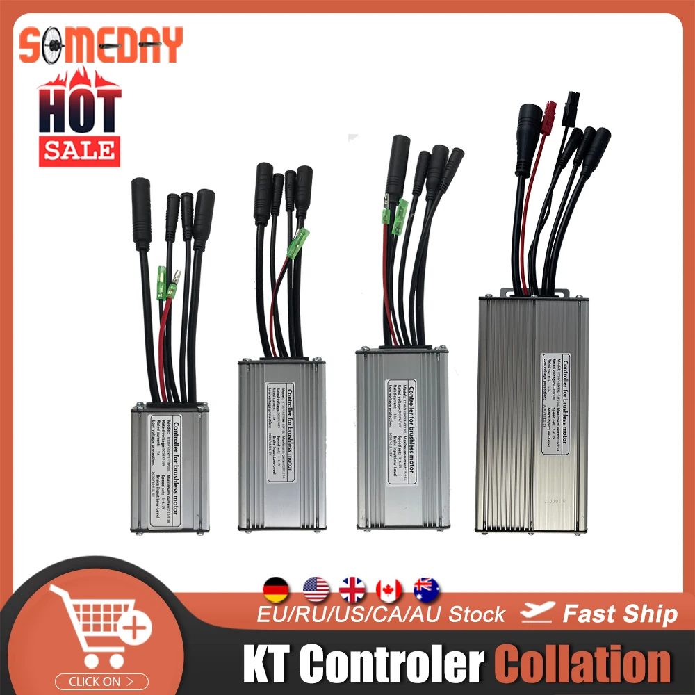 SOMEDAY Ebike Controller KT36V/48V 15A/17A/22A/25A/30A Kunteng Squarewave/Sinewave Controller with 1 to 5 Cable Waterproof Plug