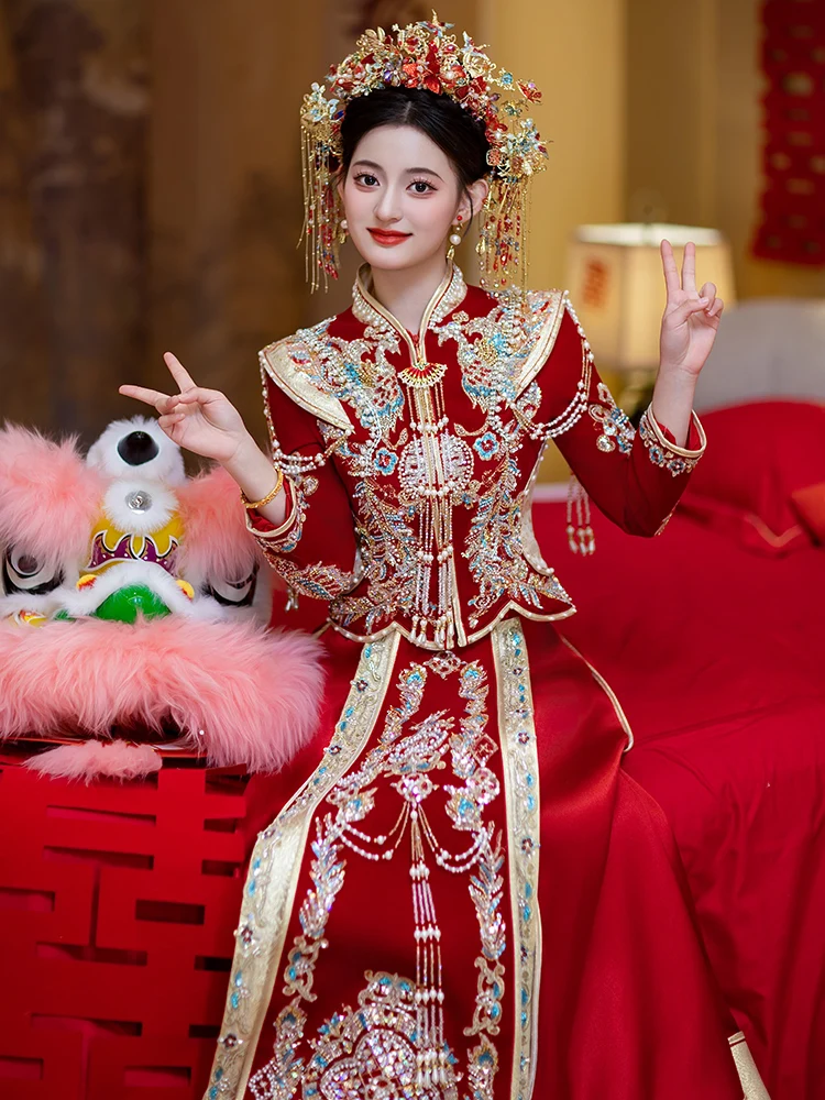 

New 2025 Chinese Sle Wedding Dr Velvet New Bride Suit Large Size Materni Qipao Wedding Dr for Women in Their 20s