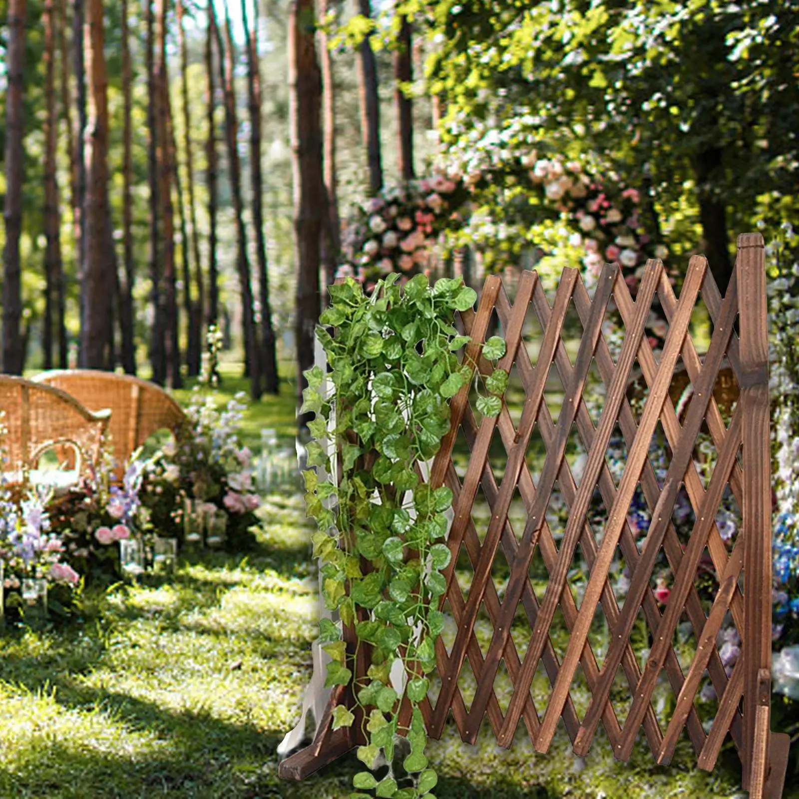 Expandable Trellis Fence Wood Garden Gate Privacy Panel Flexible Border for Balcony Patio Yard