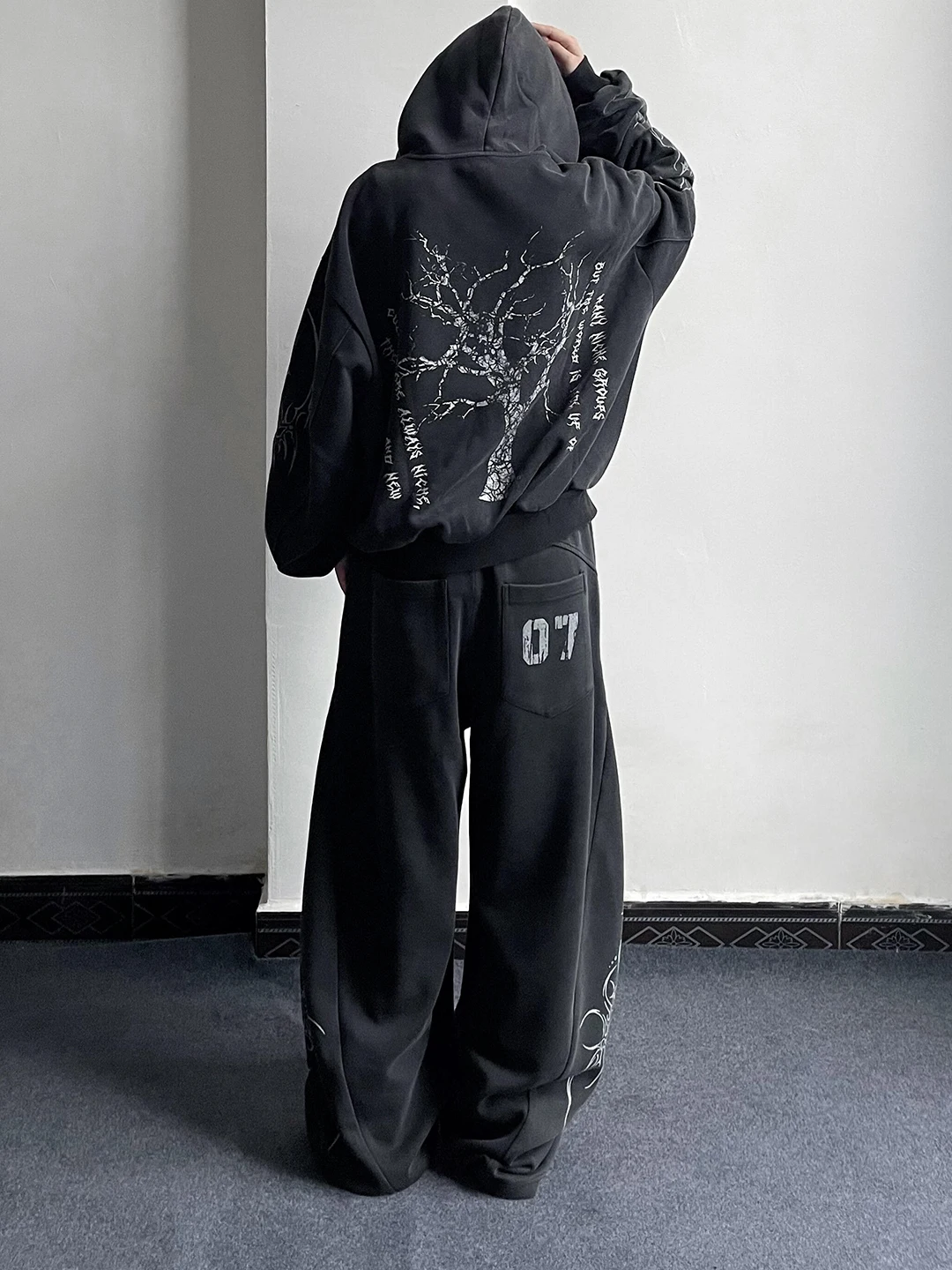 

Bla Printed Wide Leg Pants Men's Straight Cut Trousers Autumn Heavy Wa Distred Design Bell Bot ex Sweatpants