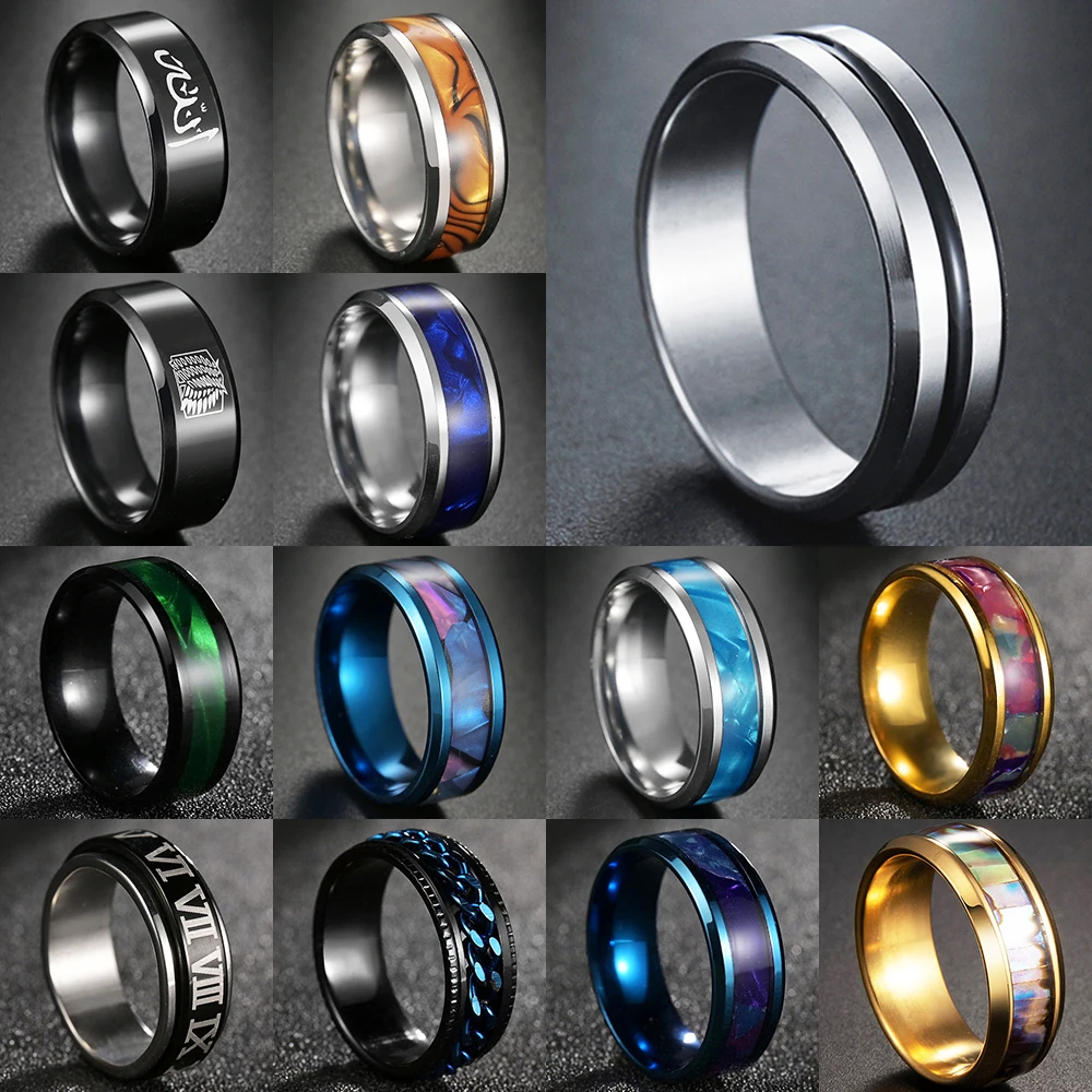 30 Styles Men's Ring Stainless Steel Black Stripe Never Fade Brushed Charming Finger Rings Anniversary Jewelry Gift Hot Sale