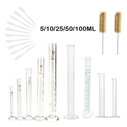 5-100 mlGlass/plastic Measuring Cylinder with Measuring Cylinder Brush and  Dropper Chemistry Lab Standard Measurement Cup