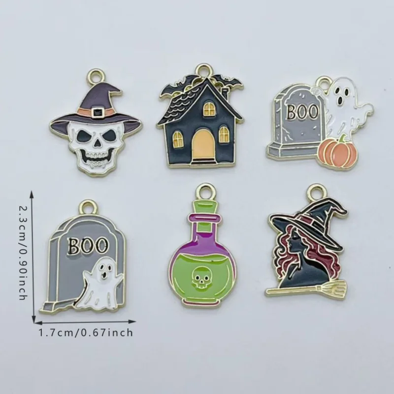 10 Stück Halloween-Thema Emaille-Anhänger, gemischte Legierungs-Anhänger, handgefertigte Ohrringe, Armbänder, Halsketten, DIY-Schmuckzubehör – Detail 2