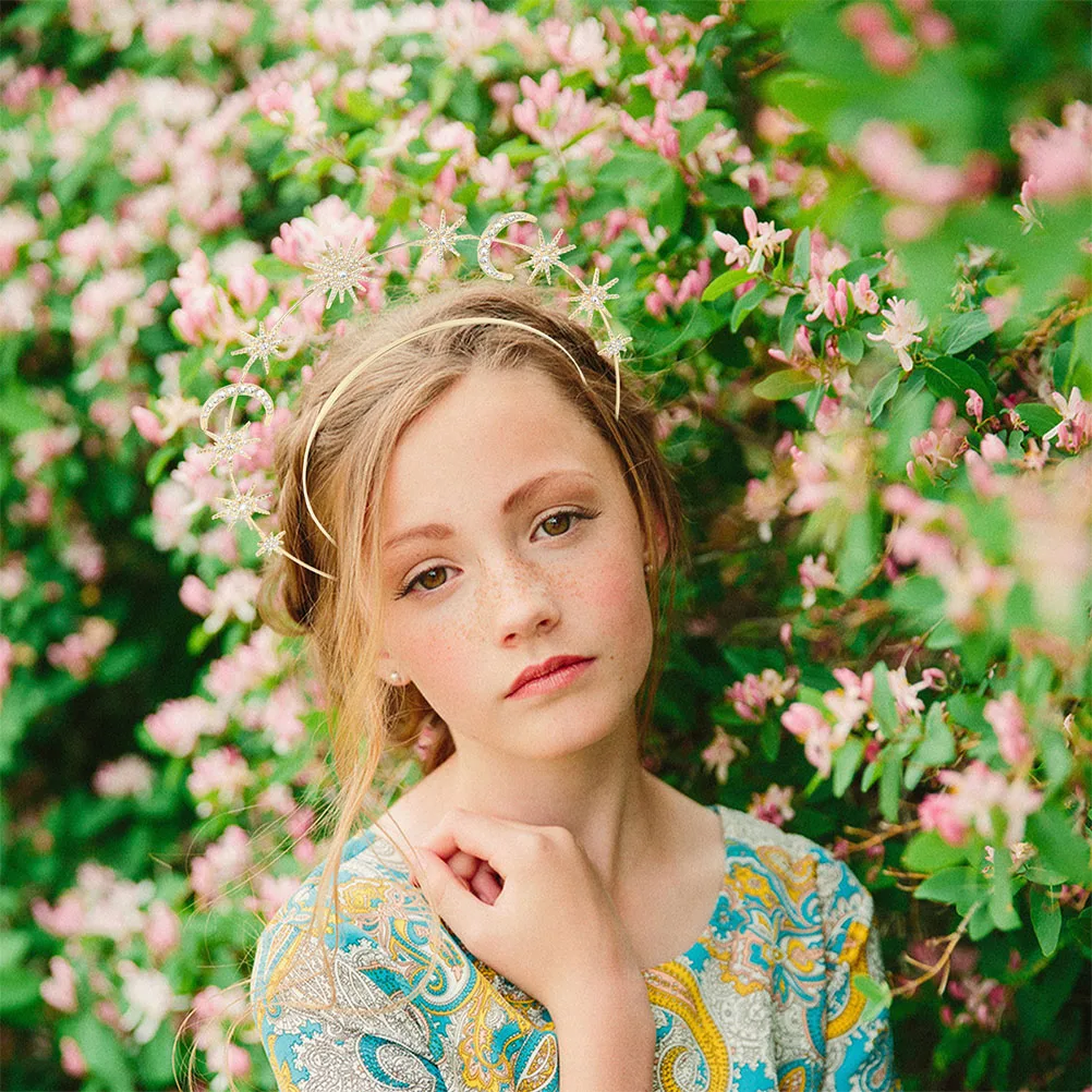 

2pcs Metal Headband Double Layer Star Moon Bridal Hair Accessories Costume Women Headdress Wedding Party Wear for Brides