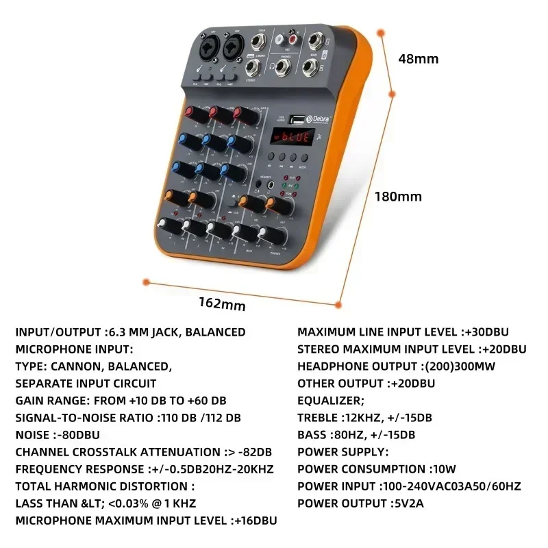 Consola mezcladora D4M de 4 canales, interfaz de Audio con reverberación, Bluetooth 5,0, tarjeta de sonido de 48V para PC, grabación, Karaoke