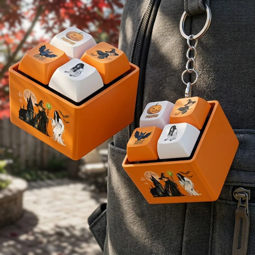 Pumpkin Shape Fidget Keychain Sound Button Portable Ornament Stress Relief Press Button Novelty Design Pumpkin Keychain