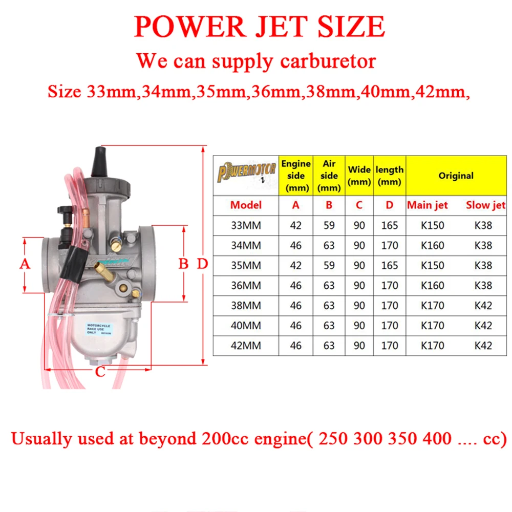 Motorcycle Carburetor for Keihin PWK 33 34 35 36 38 40 42mm Racing Parts With Power Jet 4T Engine Enduro Motocross Pit Dirt Bike