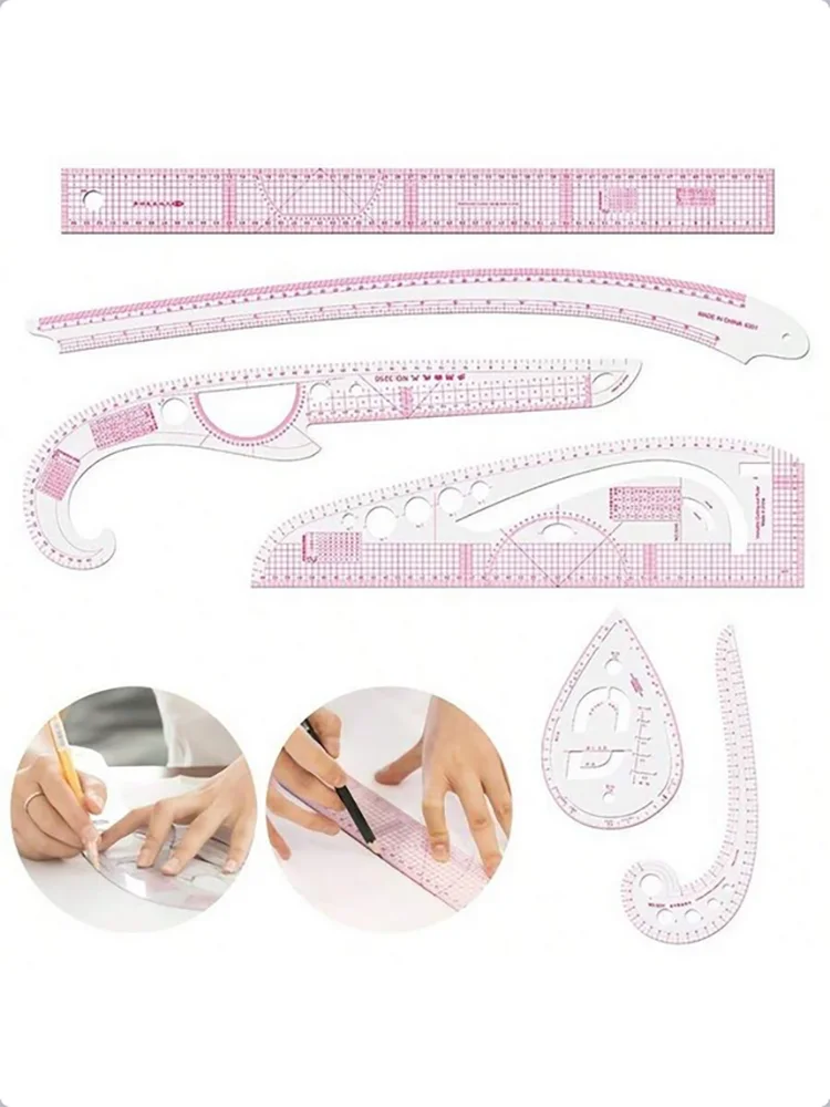 مسطرة خياطة إمبراطورية ومنحنى فرنسي، تستخدم لصنع الأقسام، مجموعة قطع مسطرة مصممة أزياء بلاستيكية شفافة