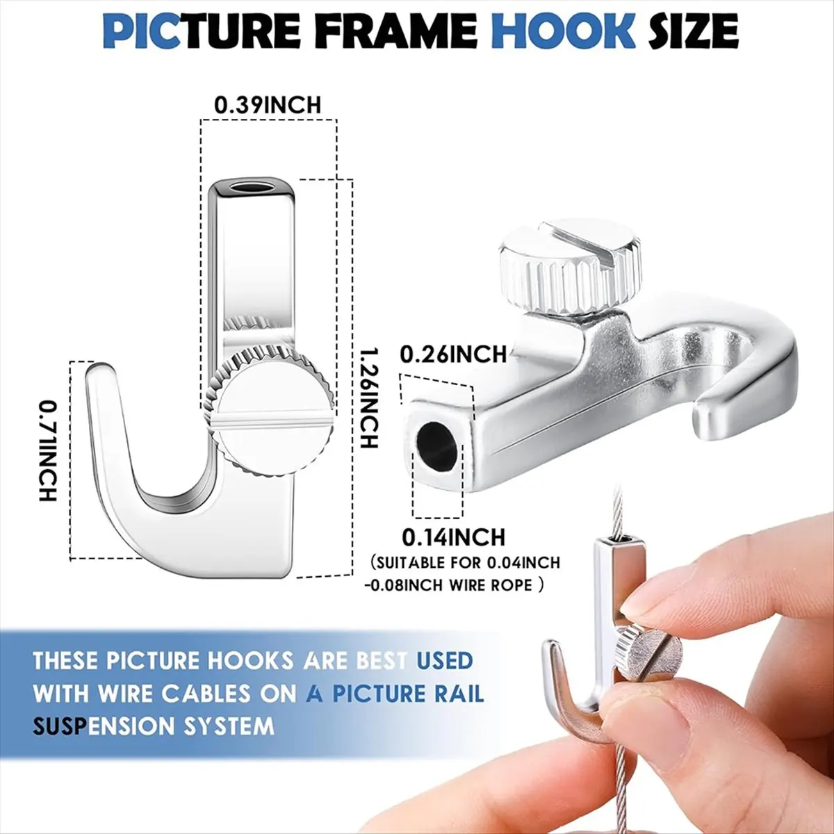 Reliable- 12Pcs Adjustable Hooks for Picture Hanging System Picture Rail Hooks Hangers for Exhibition Art-Gallery Supplies