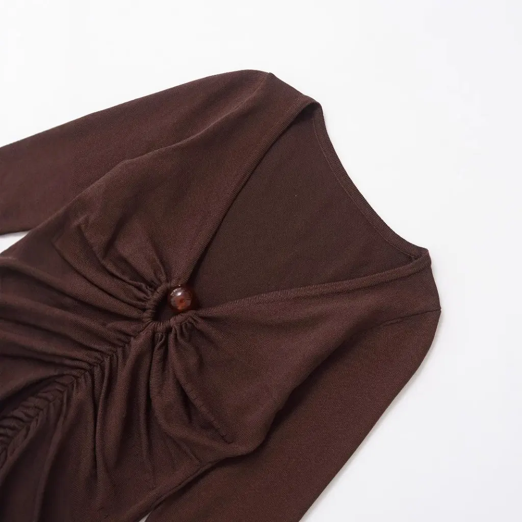 

European And American Fashion Joker V-neck Long Sleeve Knitted Pullover Top Pleated Spring New G866523