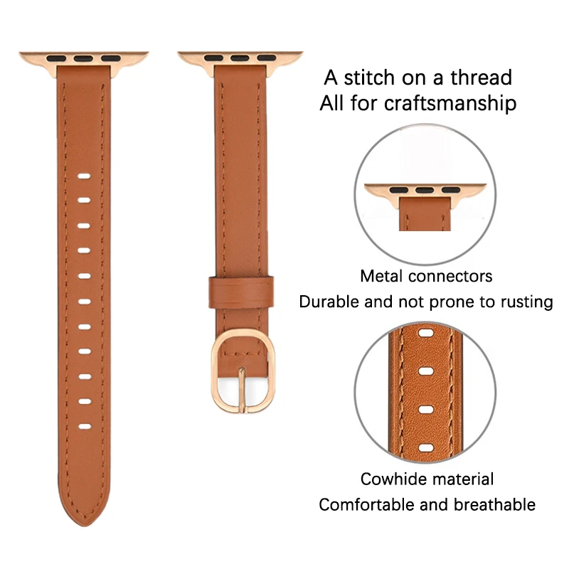 Slim Leather Strap For Apple Watch Band Ultra 49mm 44mm 42mm 38mm 41mm 45mm Women Bracelet for iWatch Series se 8 7 6 5 4 3 2 1