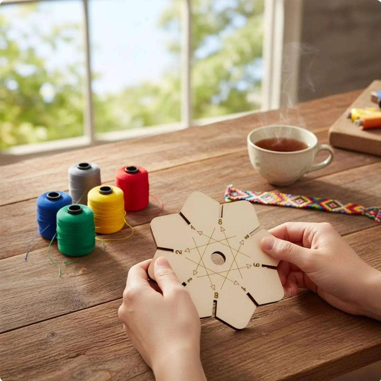 Wooden Braiding Disc Plate with Numbered Slots for Bracelet Weaving Portable Round Loom for Handmade Jewelry