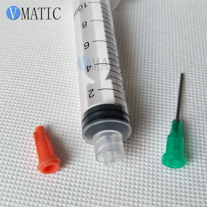 Free Shipping 5 pcs Non Sterilized 10Cc/Ml Syringe + 18G 1 Inch Length Dispensing Needles + Orange Syringe Cap Stopper