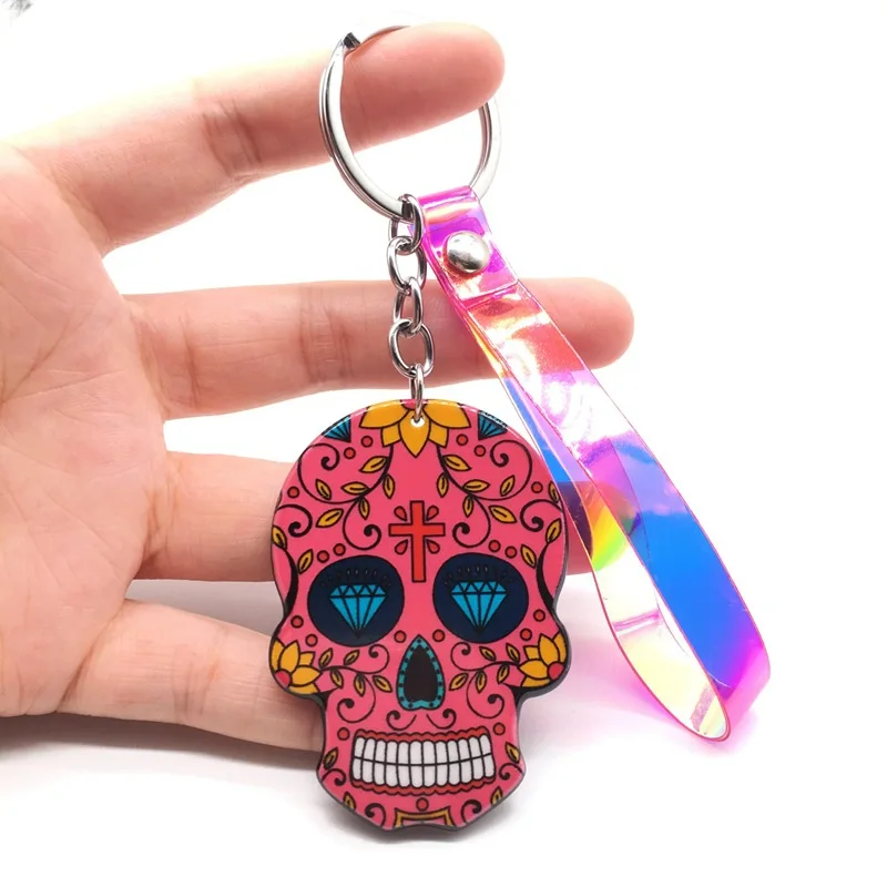 mexico keychain Sugary-sweet Whimsical Keyring Celebrate Mexican Day Of The Dead Halloween Acrylic Sugar Skull Key Chain