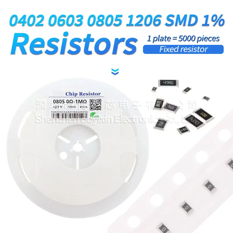 0402 0603 0805 1206 1% chip resistor 1R 3R 4.3R 5.2R 6.8R 7.5R 1K 2K 3K 4.3K 5.1K 5.6K 10K 20K 30K 43K 100K 200K 470K