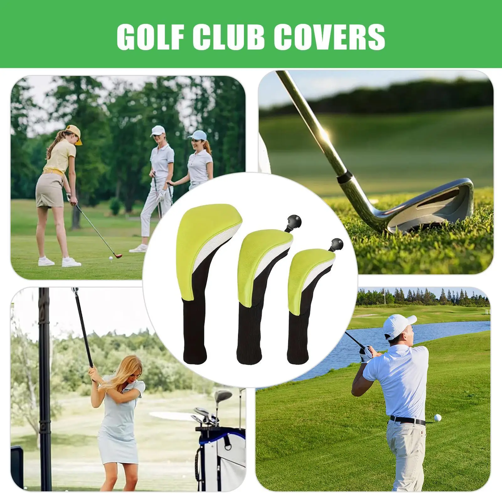 

3-Piece Mesh Golf Club Covers - Long Neck Protective Driver Head Covers for Men Women at Driving Range & Sports Fans