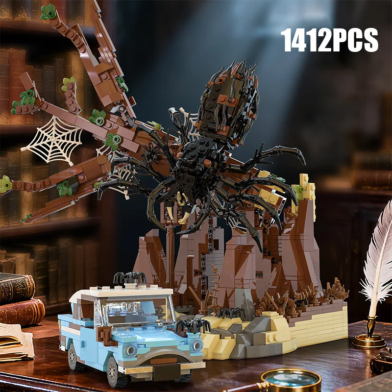 

Креативные 1412 шт., лесной гигантский паук, модель внедорожника, строительные блоки, идеи MOC, насекомое, паутина, кирпичи, игрушки для детей, подарок для взрослых