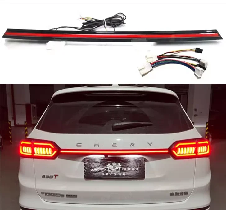 Black Rear Trunk Lid Door Tail Gate Strip Trims LED Light Through Taillight For Chery Tiggo 8Plus 2021 2022 2023 2024