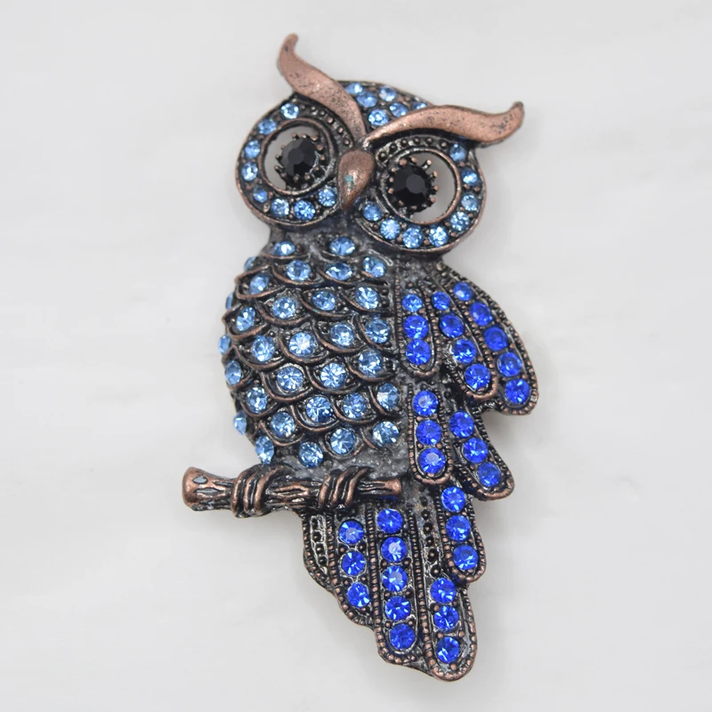 

12 шт./лот, оптовая продажа, брошь в виде совы, булавка со стразами, броши, ювелирные изделия, подарочные аксессуары C101943