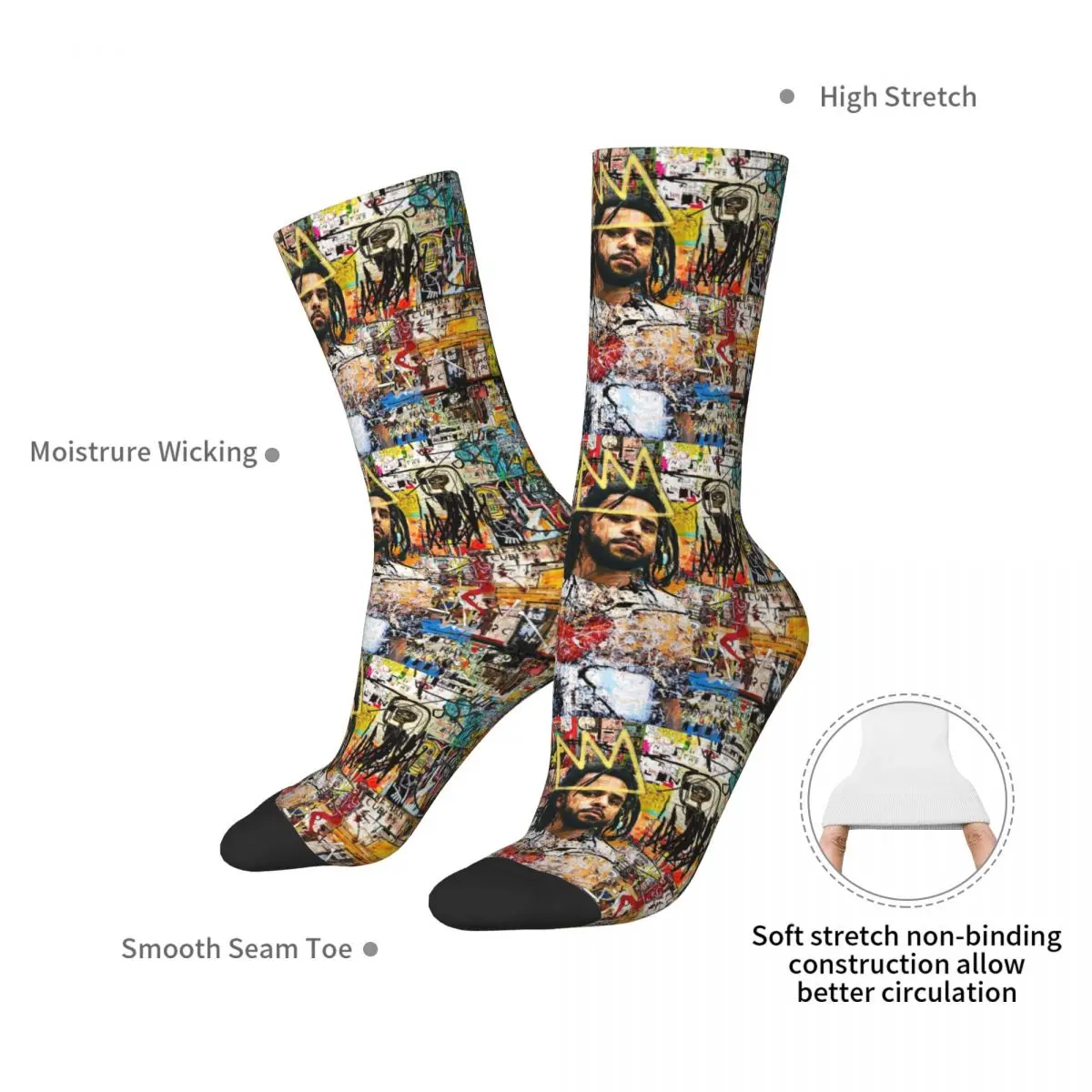 J Cole Portrait Socks Harajuku High Quality Stockings All Season Long Socks Accessories for Unisex Christmas Gifts