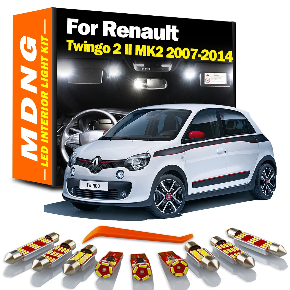 

MDNG 11Pcs For Renault Twingo 2 II MK2 2007 2008 2009 2010 2011 2012 2013 2014 LED Interior Map Dome Plate Light Kit Accessories