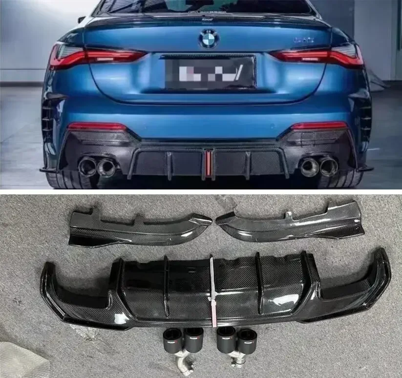 

CARBON FIBER REAR BUMPER TRUNK LIP SPOILER WING TAIL DIFFUSER EXHAUST TIPS For BMW 4 series G22 G23 2020 2021 2022(With Light)