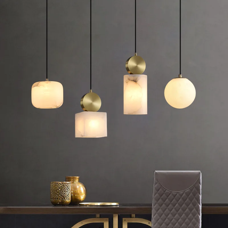 

Chinese Luxury Marble Copper Pendant Lights Designer Gold Lustre Suspension Luminaire Living/Dining Room Decoration Bedroom Cafe