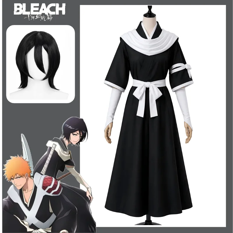 Disfraz de Cosplay de Rukia Kuchiki de Bleach: La Guerra de los Mil Años, Traje de Shinigami Shihakusho, Conjunto Completo con Peluca Estilizada para Halloween