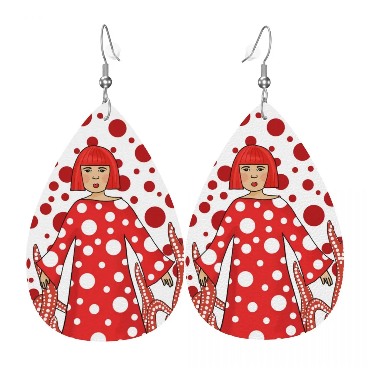Custom Yayoi Kusama PVC Leather Earrings Dangle Earrings Jewelry For Women Aesthetic Polka For Wife Mother Gift