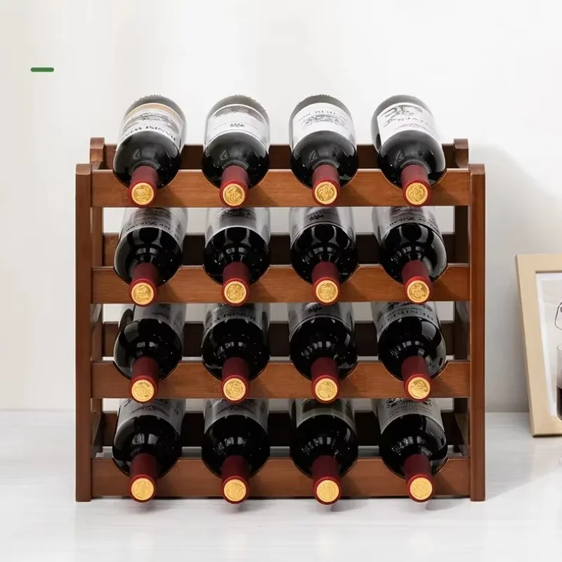 Stackable Cube Solid Wood Wine Bottle Holder, Tabletop Storage Rack & Bar Wine Cabinet for Champagne, Home Decor