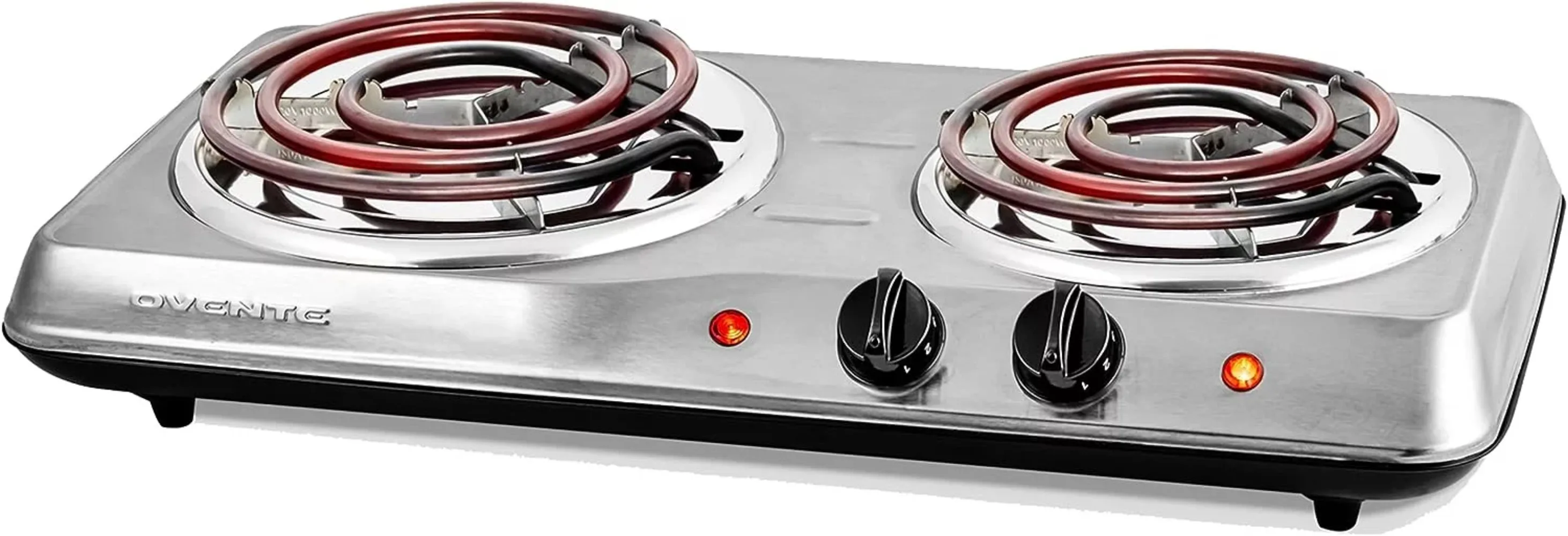 

Electric Countertop Double Burner 1700W Cooktop with 6" and 5.75" Stainless Steel Coil Hot Plates 5 Level Temperature Control