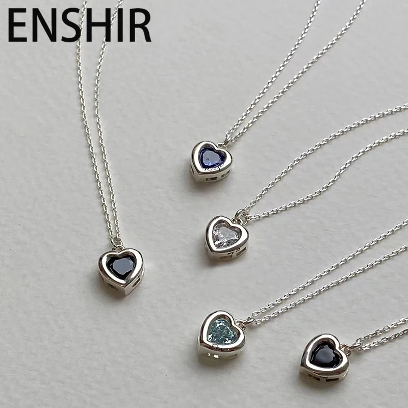 ENSHIR Love Heart Colorful Zircon Pendant Necklace for Women Simple Fashion Clavicle Chain Jewelry