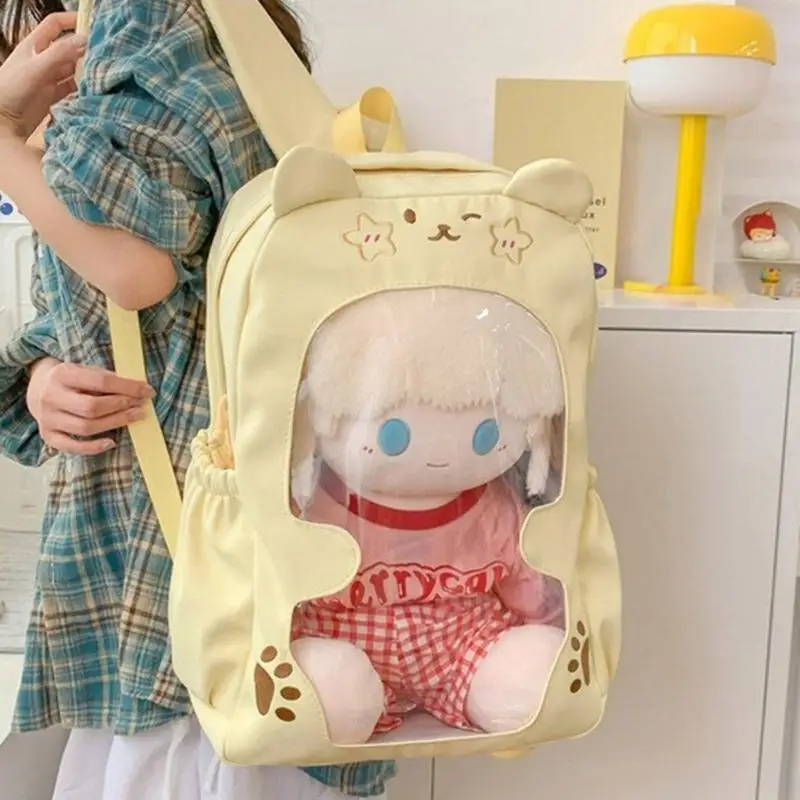 X5XA Large Capacity Anime Backpack with Clear Front Pocket Spacious School Bag Casual