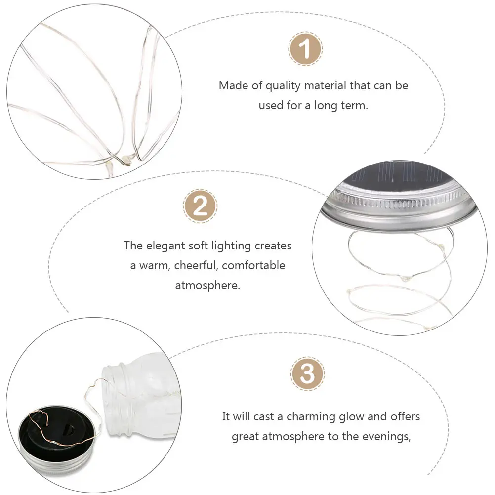 

3 Pcs Bottle Cap String Lights Solar Lamp Outdoor naments Fairy Copper Wire Jar Christmas Garden Table Balcony Decor Yard
