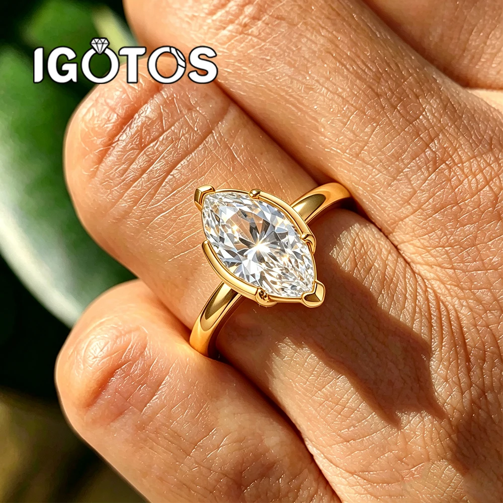 3CT Marquise Cut Moissanite Engagement Ring for Woman Diamond Wedding Rings S925 Silver 18k Gold Plated Jewelry with Certified