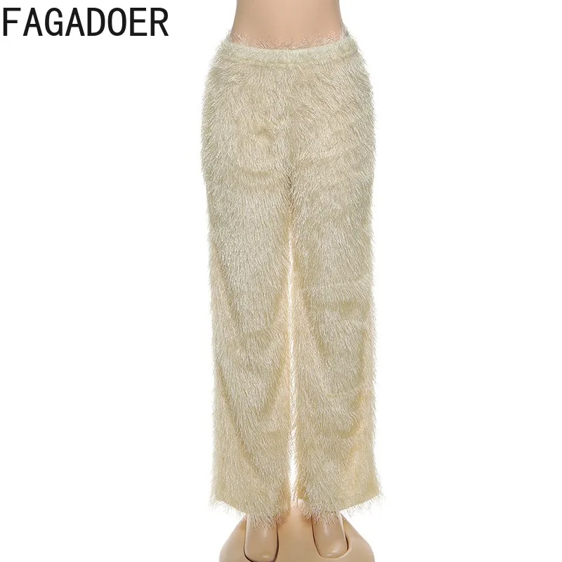 FAGADOER Autumn New Sexy Tassel Patchwork Bodycon Pants for Women Solid Color High Waist Pants Female Streetwear Bottoms 2025