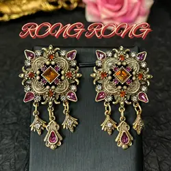 Vintage Western Antique Jewelry Cameo Palace Style Retro Earrings Brooch Set