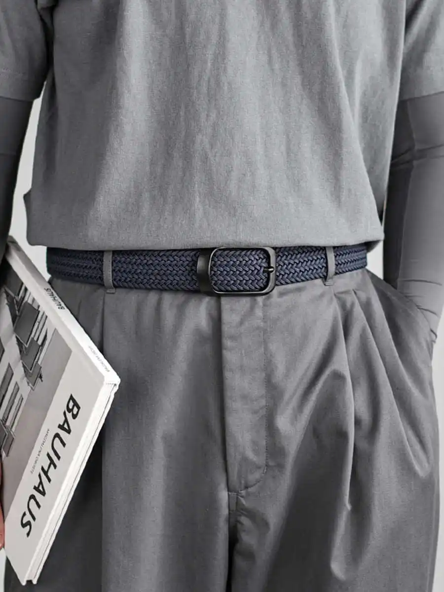 Weaving Belt Men's Fashionable Belt for Young Adults Casual Multifunctional Canvas Pants Belt with Elastic Golf Studs Fabric Lea