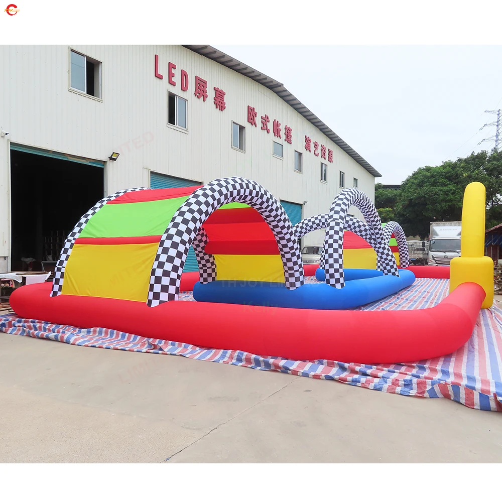 Fast ประตูการจัดส่ง 15x10m อุปกรณ์เสริม Gokart Giant Inflatable Race Track Air Race Track Rc Mega Blow Up Arena สนามเด็กเล่นของเล่น