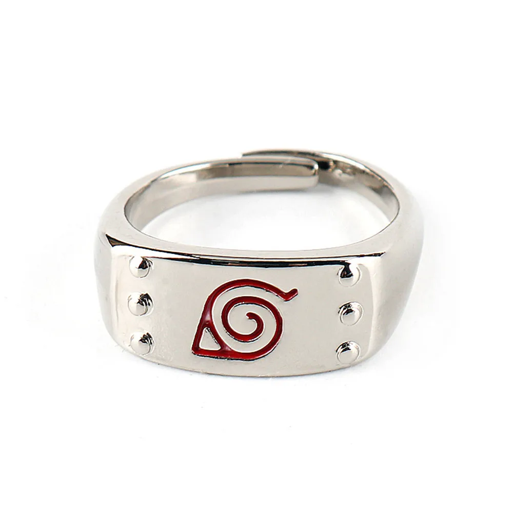 Anime Leaf Ring Konoha Uzumaki Symbal Logo Sign Sasuke Itachi Ninja Action Figure Model Kids Toys Gift Adjustable Rings