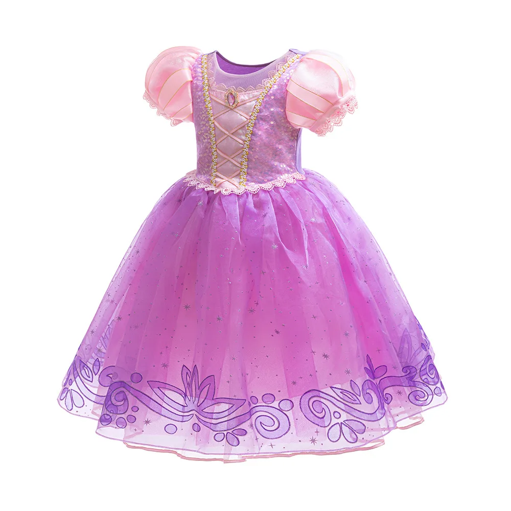 Princess Rapunzel Dress Girls Purim Party Kids Luxury Fluffy Elegant Gown Lace Sequin Princess Outfits Carnival Fantasy Clothes