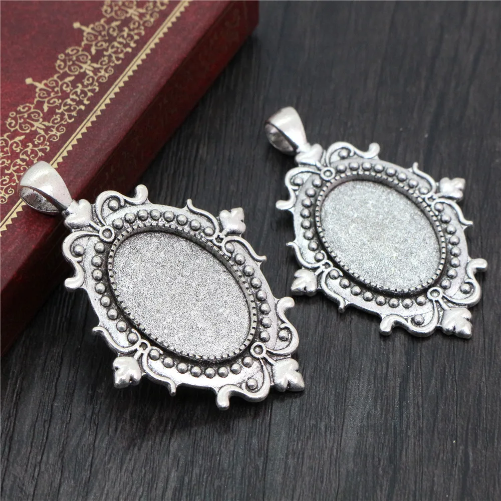 5pcs 18x25mm Inner Size Antique Silver Plated Bronze Flowers Style Cameo Cabochon Base Setting Pendant necklace findings