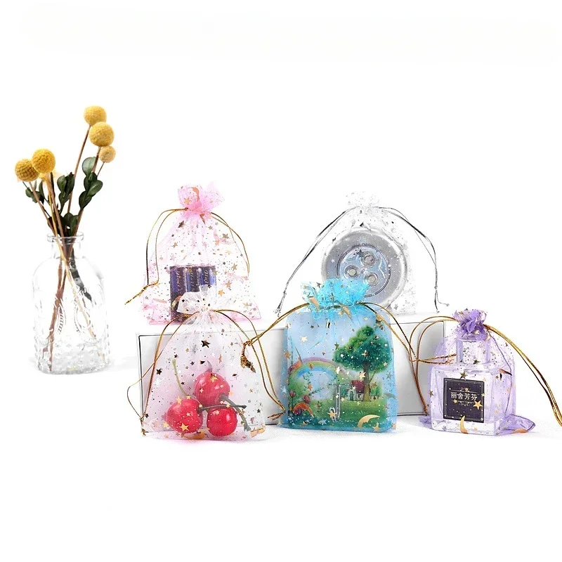 50/100 Pcs Drawstring Gift Bags Jewelry Candy Packaging Star Moon Bag Small Organza Gifts Bag Pouches Wedding Favor Package