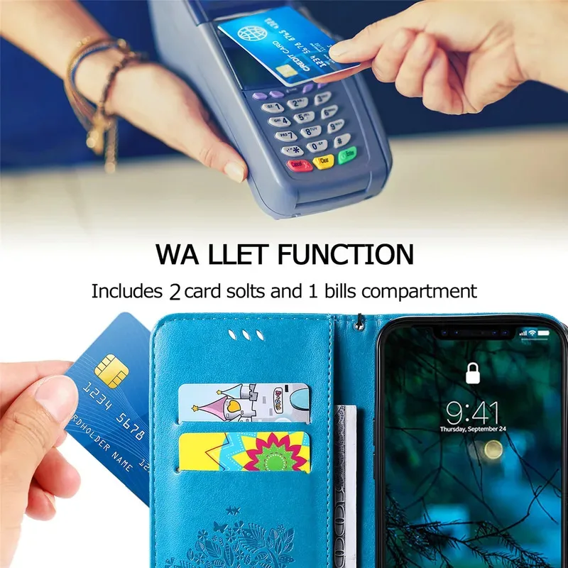 Funda tipo billetera con tapa para Moto E7 Power E4 G6 Play E6S 2020 G10 G30 G50 G60, con ranuras para tarjetas, soporte y bolsillo 4