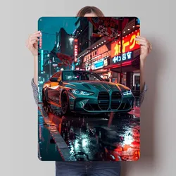 BMW M4 Neon Street Sign Cars Poster Vintage Metal Plate Metal Tin Sign for Garage Wall Art Decoration Coffee Bar Retro Man Cave