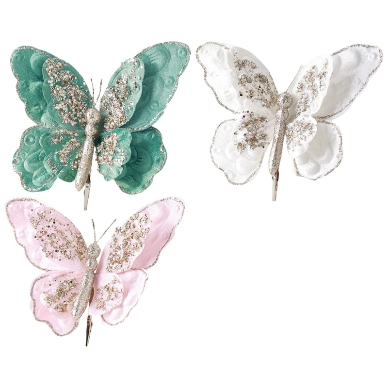 Butterfly Decoration Clip Artificial Butterfly Shaped Accessories for Christmas Dropsale