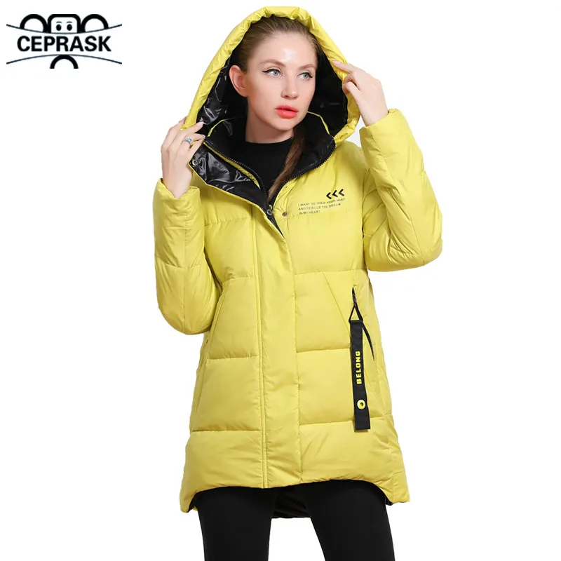 CEPRASK 2023 New Winter Jacket Women Casual Loose Thick Parkas Clothing Fashion Bright Colors Hooded Warm Winter Coat Outerwear